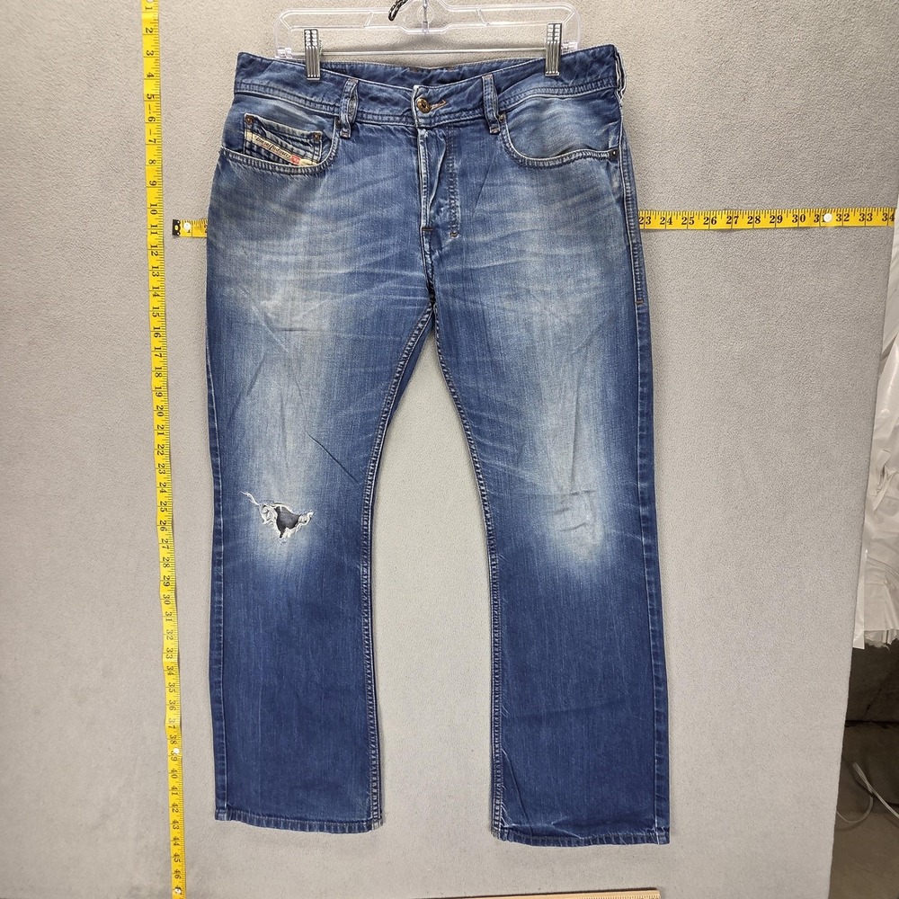 Diesel Jeans Mens 32x30 Blue Zatiny Medium Wash Regular Bootcut Button Fly 0818N